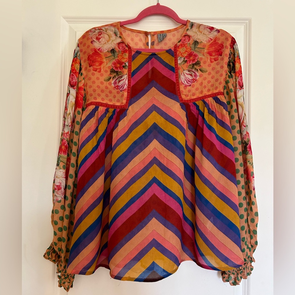 Anthropologie bl-nk size Small Miranda floral colorful boho peasant blouse top